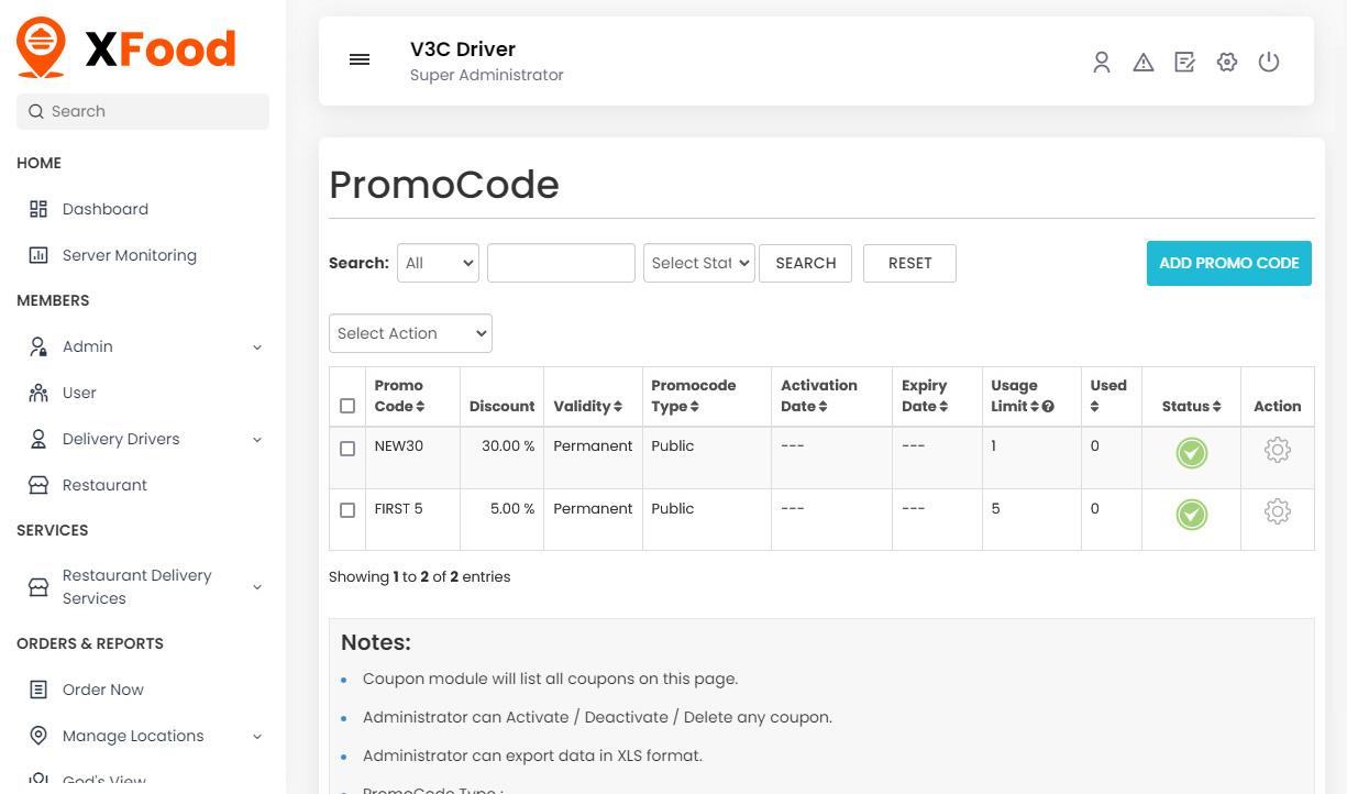 Manage Promo Code
